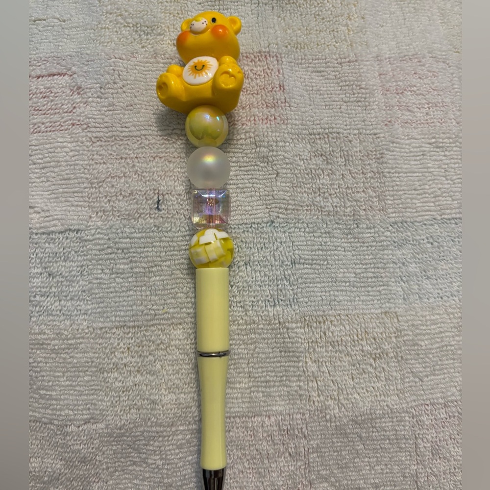 Yellow Care Bear Beaded Pen NWT